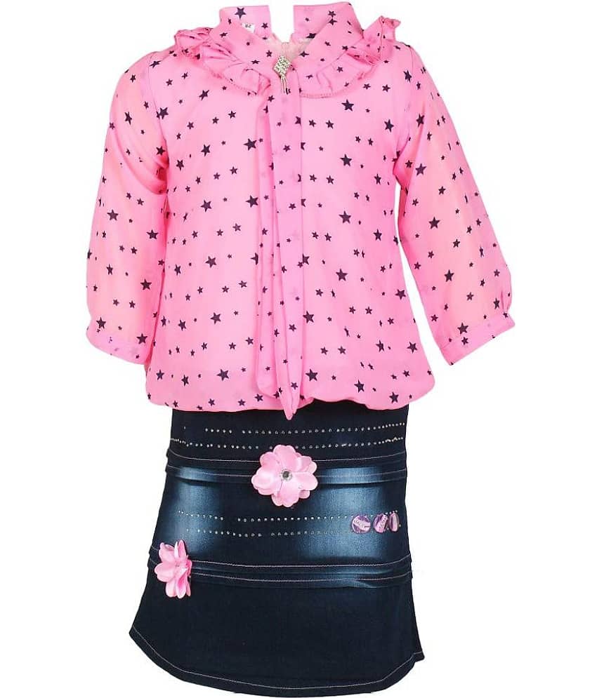 Cherry Tree Pack of 1 Girls Acrylic Top With Skirt ( Pink )