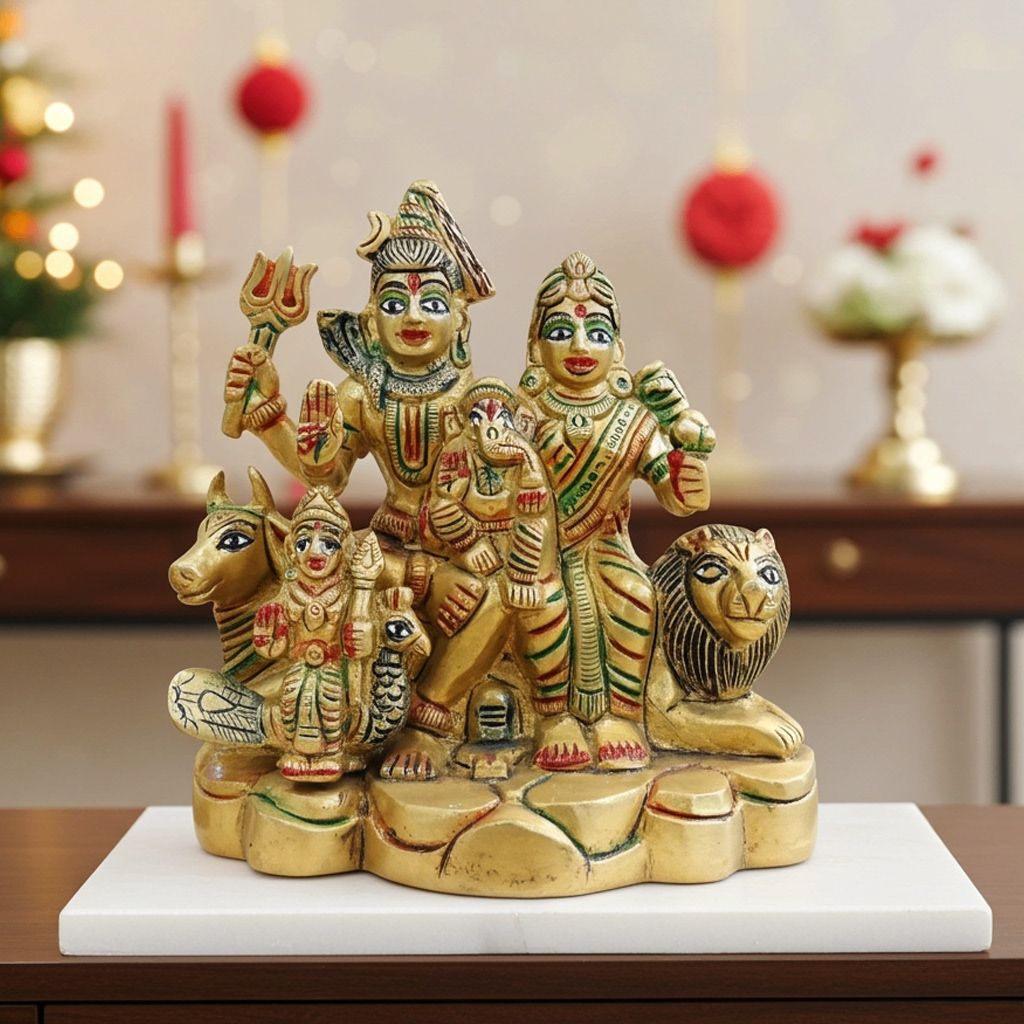 Handcrafted Brass Shiv Family Murti for Home, Height : 5 Inch (BSMAS493 N)