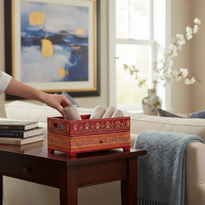 BAANMATA INTERNATIONAL Handicraft Jewelry Organizer-Desk,Wooden Painted Cosmetics Storage-Desk,Home Living Multipurpose-Desk for Ladies