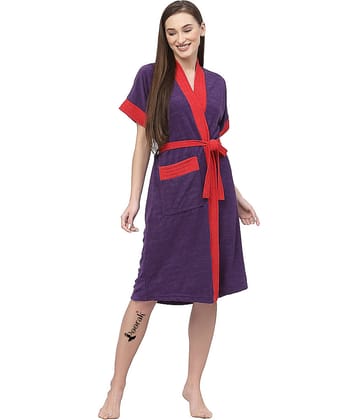 Poorak Purple Free Size Bathrobe ( Pack of 1 )