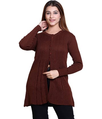 Varenyam Woollen Round Neck Women's Buttoned Cardigans - Maroon ( Single )