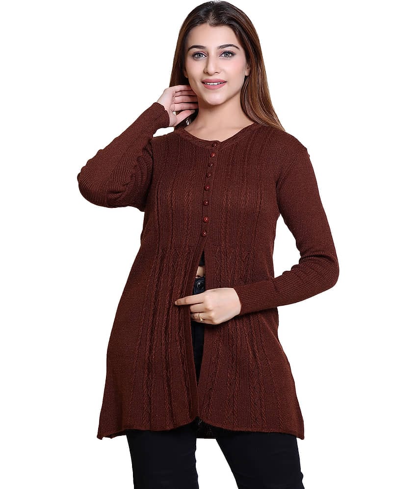 Varenyam Woollen Round Neck Women's Buttoned Cardigans - Maroon ( Single )