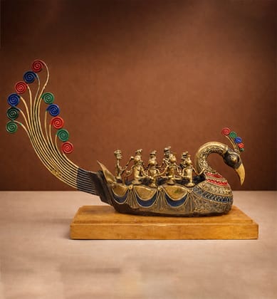 Handcrafted Brass Pushpak Viman showpiece on Natural Wood Base – Mythological Heritage Artefact Handcrafted Brass Pushpak Viman showpiece on Natural Wood Base – Mythological Heritage Artefact