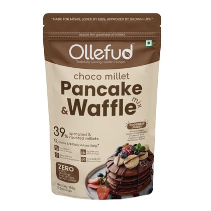 Ollefud Choco Millet Pancake & Waffle Mix | Coconut Jaggery, Fruits, Nut & Seed | No Maida, No Refined Sugar | Protein & Fiber Rich | Iron Source | 150g Ollefud Choco Millet Pancake & Waffle Mix | Coconut Jaggery, Fruits, Nut & Seed | No Maida, No Refined Sugar | Protein & Fiber Rich | Iron Source | 150g