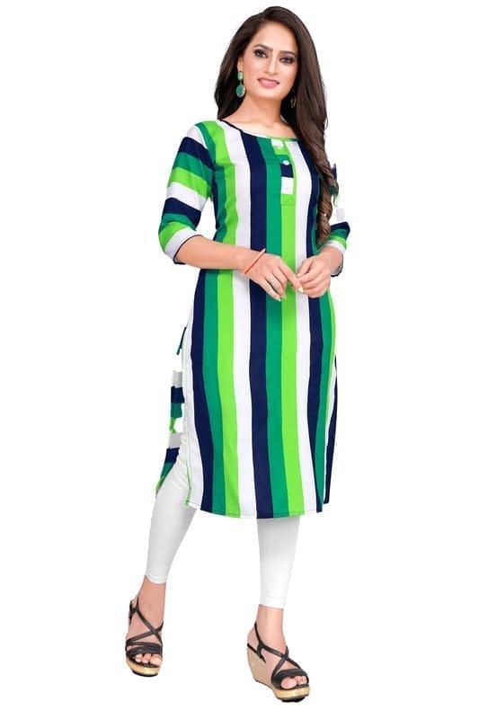 Women's Casual 3/4th Sleeve Printed Crepe Kurti (Green, M)-PID46131