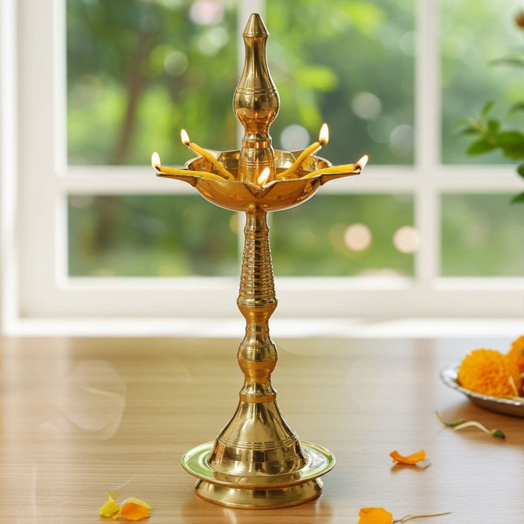 Brass Kerala Fancy Deepak, Oil Lamp No. 10  - Handcrafted Deepak for Puja Room, Height : 12.8 Inch (FMAS642 D)