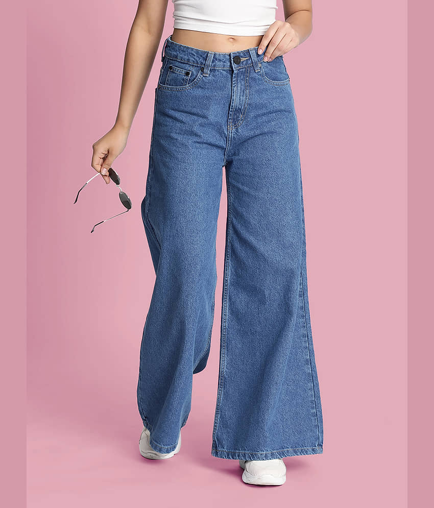 Bene Kleed - Blue Cotton Wide Leg Women's Jeans ( Pack of 1 )