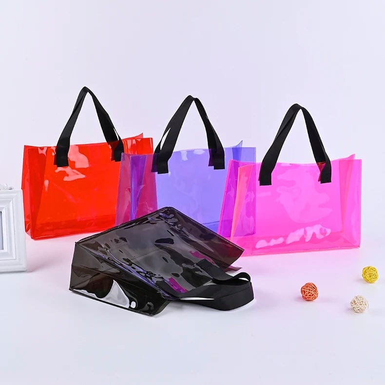 custom put Logo and wording M size fashion Beach PVC Handbags for Women Handmade Ladies Bag Large quantity in stock without logo