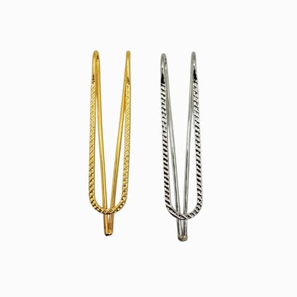 Shall Pins (4 Golden + 4 Silver) 8 Pieces - 4.8 cm Length - Multi-Purpose Metal Pins for Girls and Women- U Shape Clip for Saree - Dupatta - Hijab and Chunari