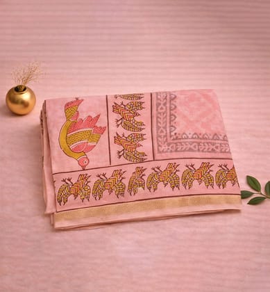 Gond Art Block Print Maheshwari Saree – Heritage Tribal Motif Gond Art Block Print Maheshwari Saree – Heritage Tribal Motif