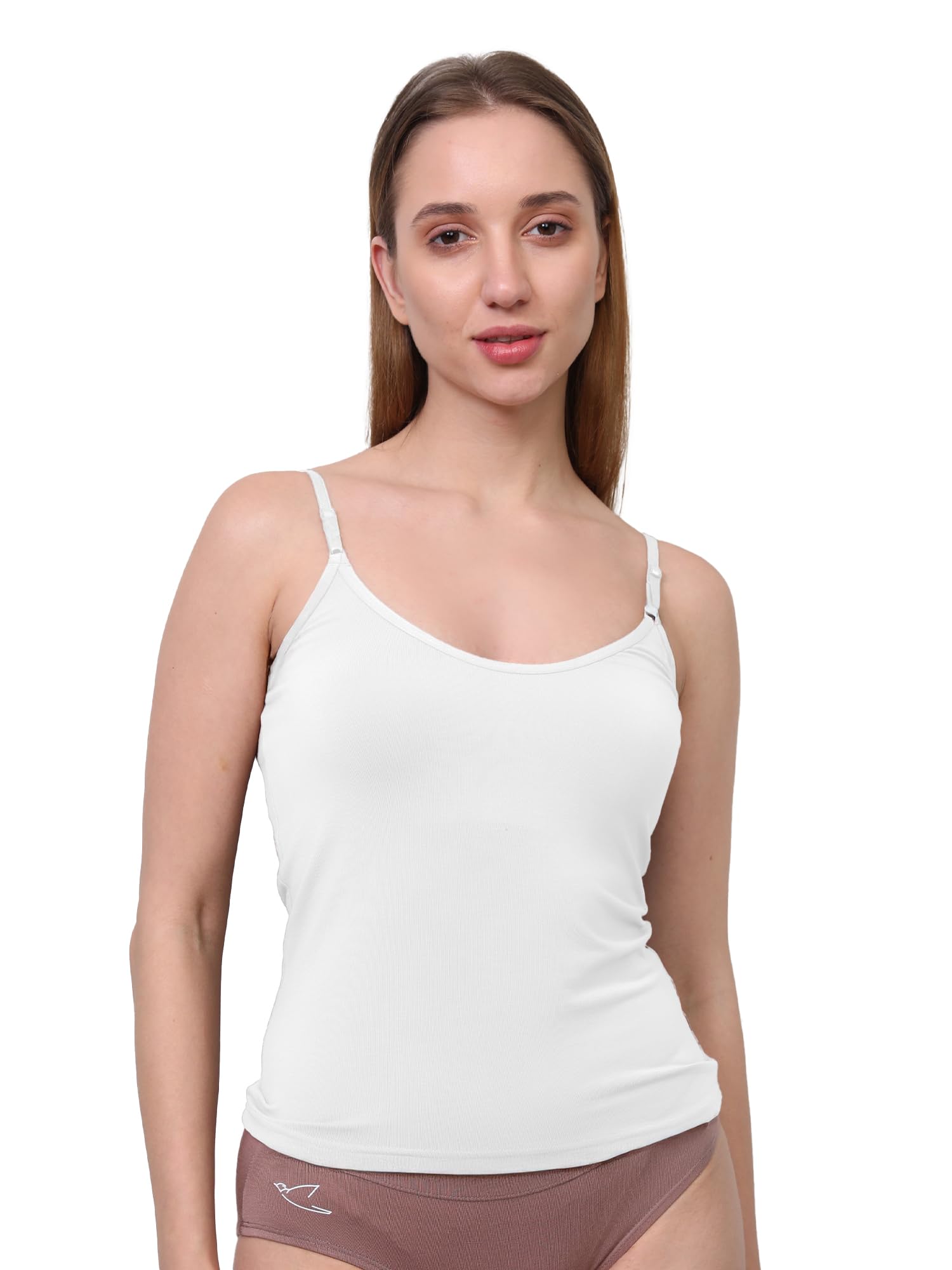 Freecultr Seamless Micromodal Camisole for Women with Adjustable Spaghetti Straps | Lightweight Layering Tank Top Casual Outfits & Sleepwear | Soft Breathable Stretch Fabric-White