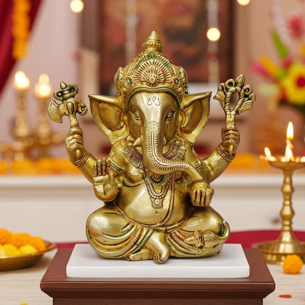 Brass Showpiece Ganesh Ji God Idol Statue (BSMAS668 B)