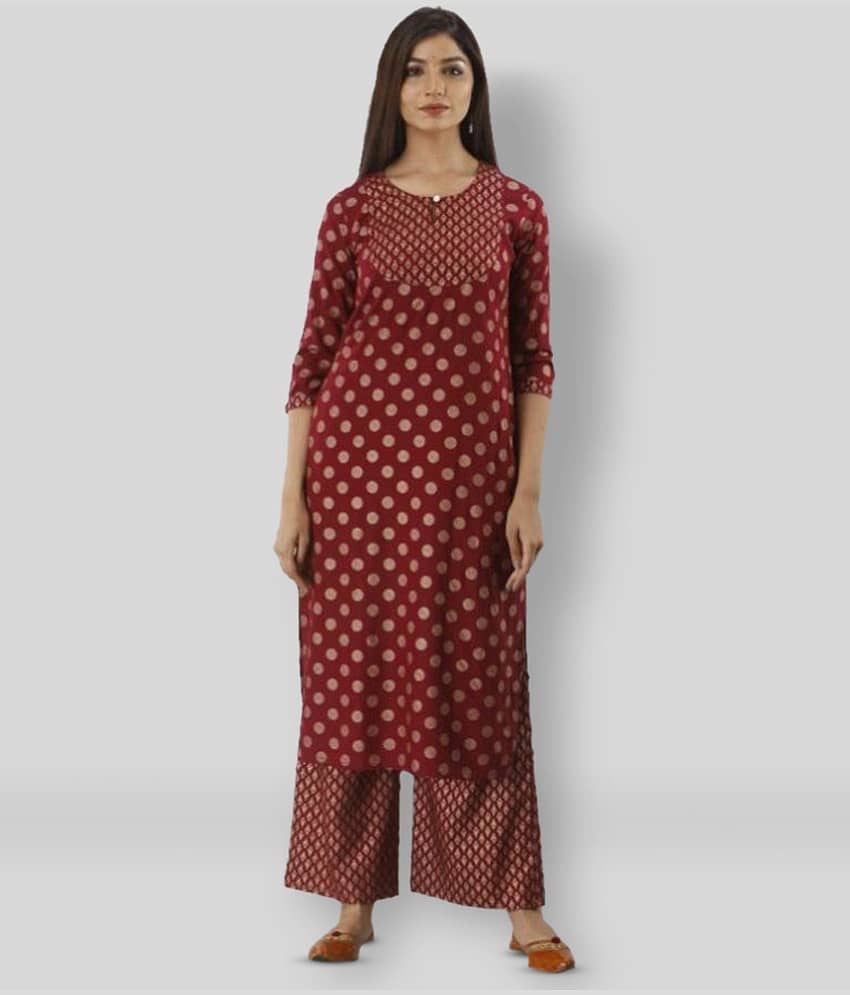 MAUKA - Maroon Straight Rayon Women's Stitched Salwar Suit ( Pack of 1 )