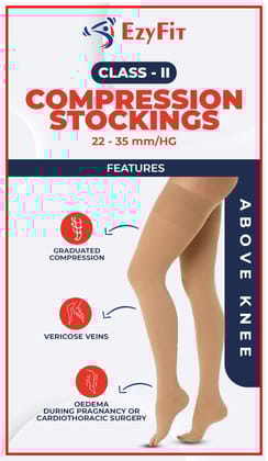 Ezyfit Medical Compression Stocking Thigh Length for Varicose Veins Class 2 with Silicone Band