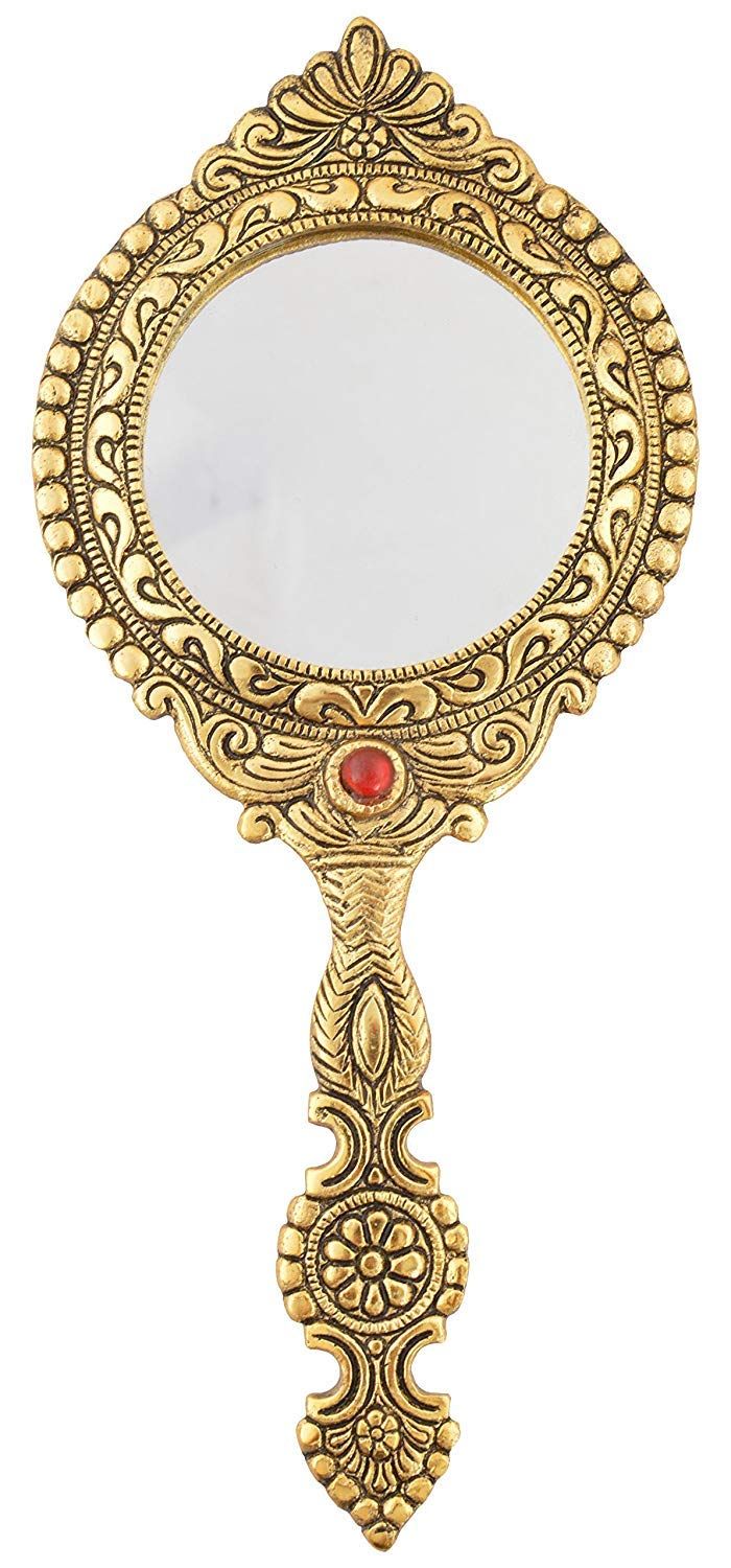 DreamKraft Handicraft Metal Decorative Mirror Antique Item - (Gold, 20 cm x 1 cm x 27 cm)