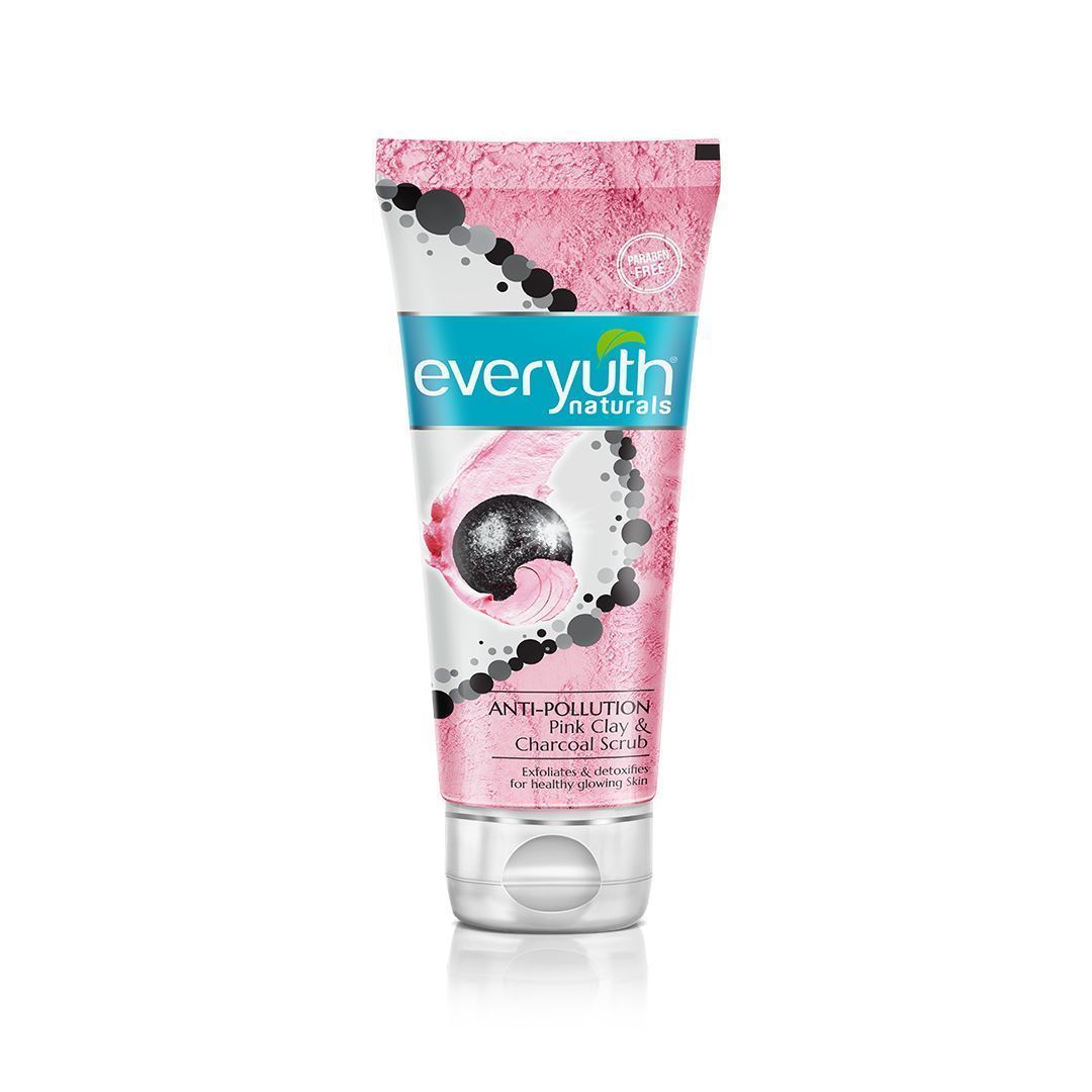 Everyuth Naturals Anti Pollution Pink Clay & Charcoal Scrub 50g | For all skin types (Oily/Dry)