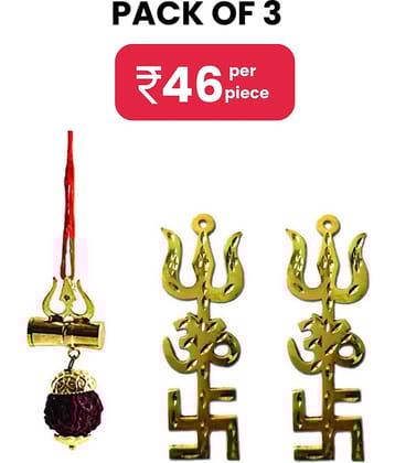 Ratnatraya Combo Of Shiv Shakti Kavach Pendant with Rudraksha, Swastik Om Shiva Trishul