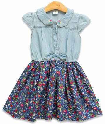 Juscubs Denim Fit And Flare Dress For Girls ( Pack of 1 , Navy Blue )