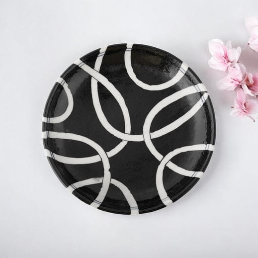 Blue Pottery Geometric Pattern Decorative PlateBlack & White8