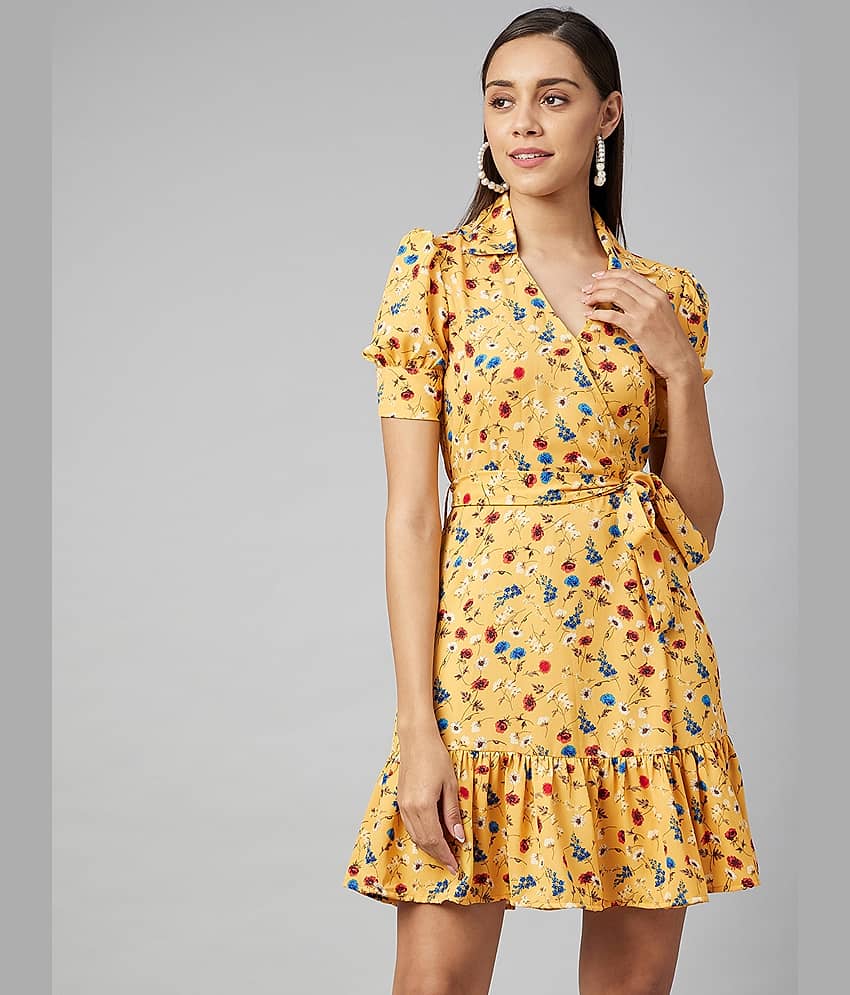 StyleStone Women Crepe Fit & Flare Dress ( Yellow )