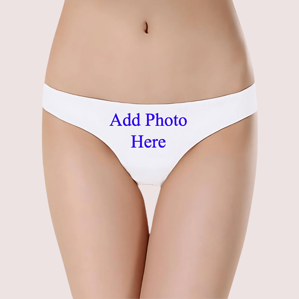 Custom Photo- White Low Waist Cotton Thong Panty
