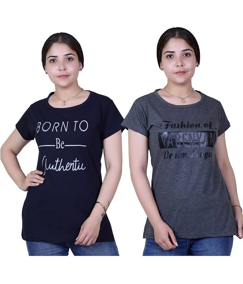 Varenyam Women Cotton Regular Fit Round Neck T-Shirt ( Navy )