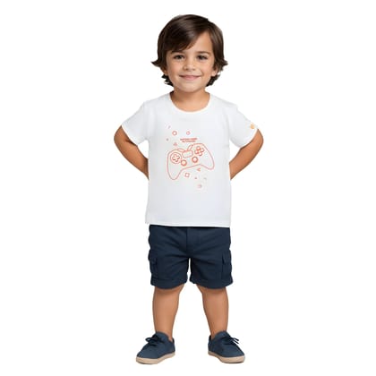 Boys T shirt Cotton Pure White Joystick