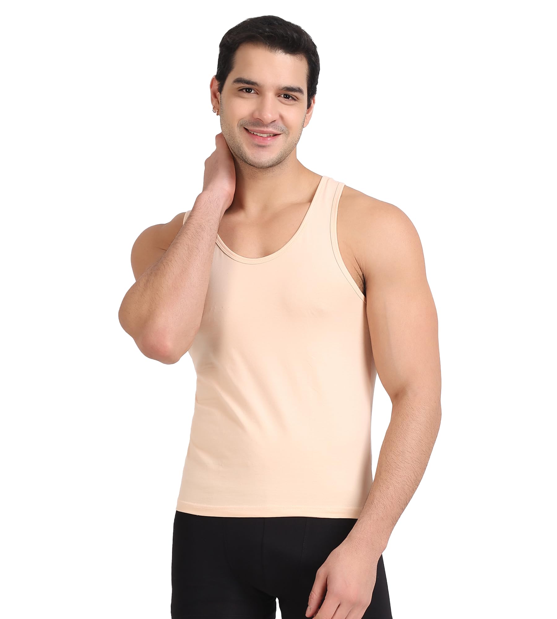 Freecultr Cotton Vest for Men Sleeveless Lightweight Solid Round Neck Comfort Vests Breathable & Comfortable Innerwear Sando for Man Regular Fit  Pack of 1-Light Coral