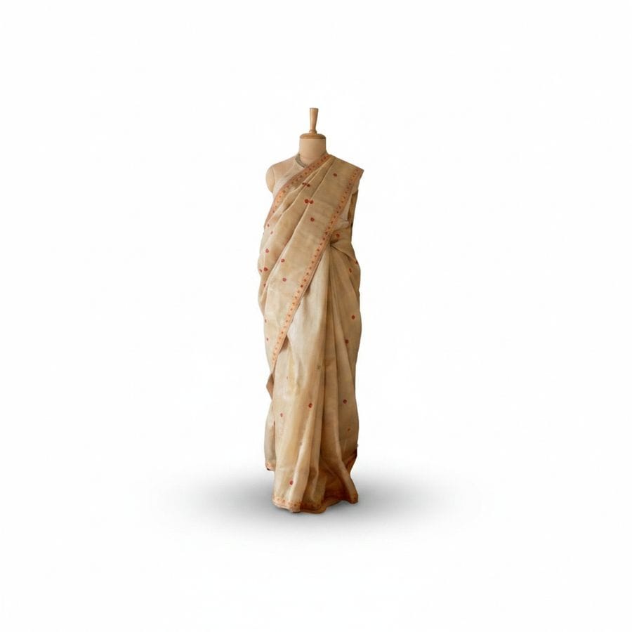 Elegant Beige Embroidered Saree