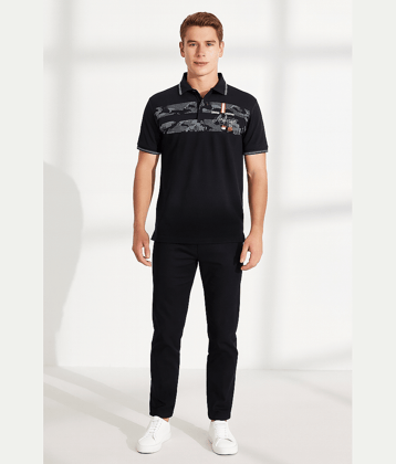 Dollar Men Cotton Regular Fit Printed Polo T Shirt ( Black )