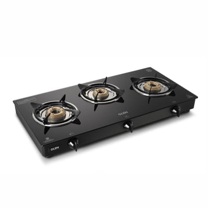 3 Burner Glass Gas Stove with High Flame Brass Burner - Black (CT1030GTHFBBBL)