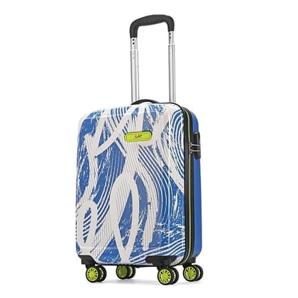 Cabin Abs Hardshell Luggage (55 Cm) | Printed Luggage 4 Wheel Inline Trolley Bag with 8 Wheels and in-Built Combination Lock | Unisex, Blue and White, Small_assorted colour