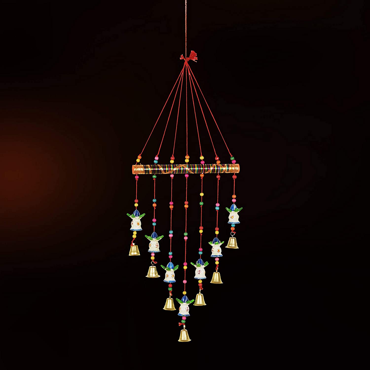 DreamKraft Kalash Design Hanging Wood Wind Chime (77 cm, White)