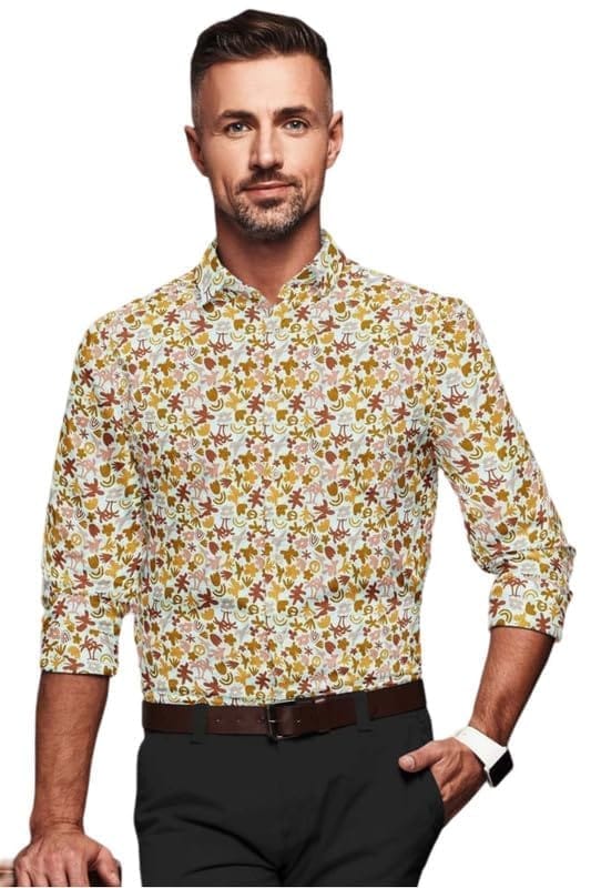 Men's Cotton Blended Printed Full Sleeve Shirt (Multicolor, M)-PID53453