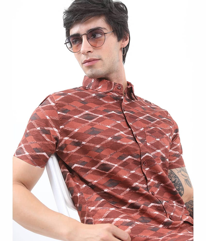 Ketch 100% Cotton Slim Fit Printed Half Sleeves Men's Casual Shirt - Rust ( Pack of 1 )