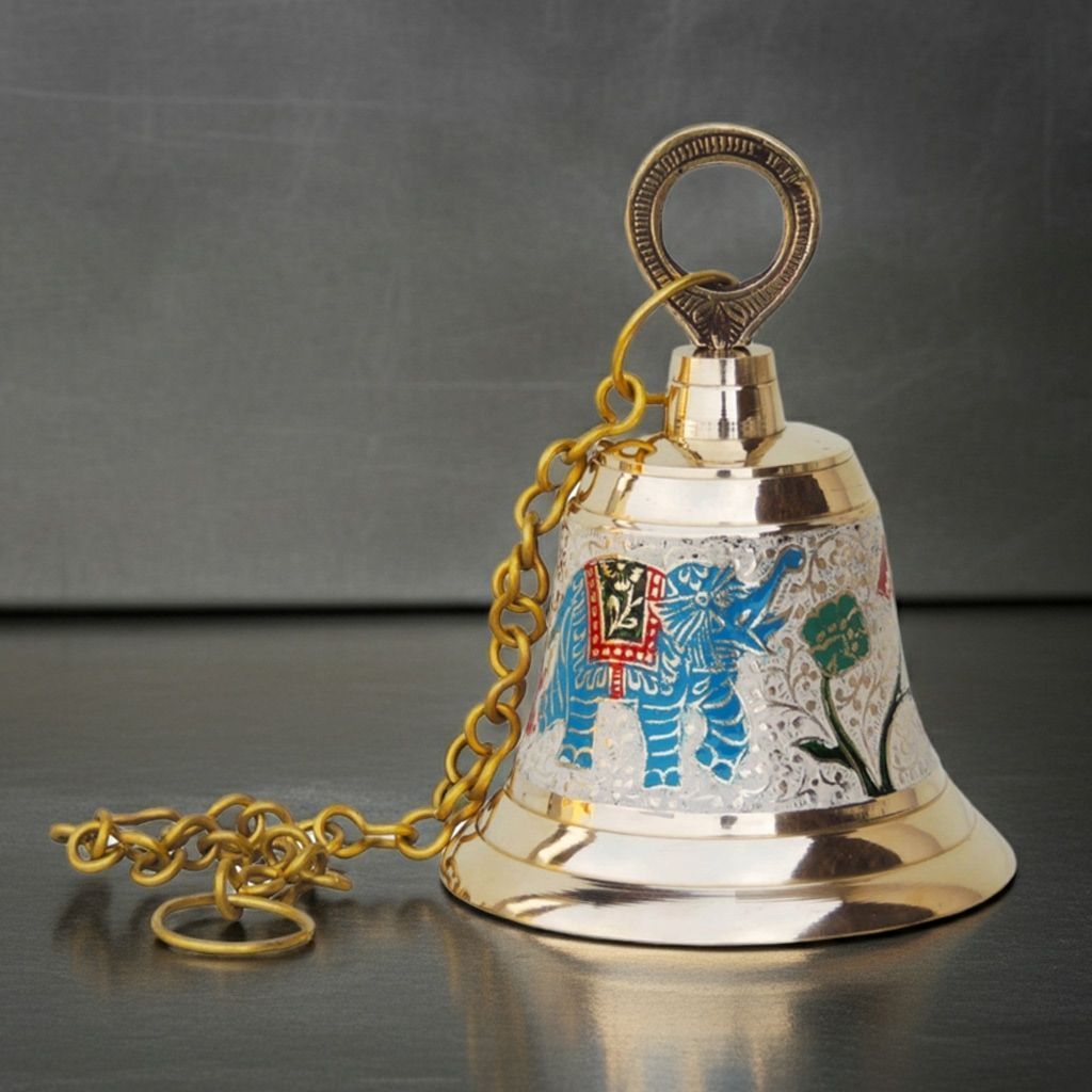 Brass Hanging Temple Pooja Bell, Bell White Color, Height : 6.5 Inch (FMAS514 C)