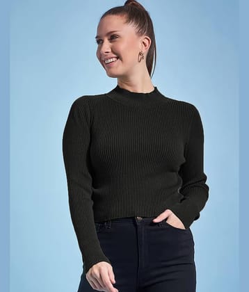 Lime Cotton Blend High Neck Women's Pullovers - Black ( Single )