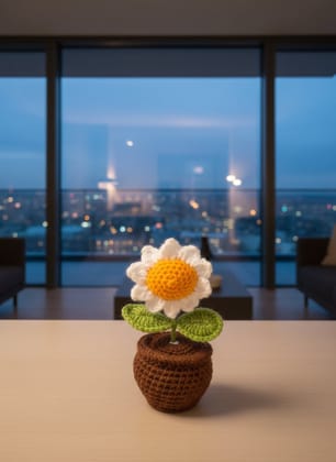 Crochet Handmade White Sunflower Pot (1 steam) Crochet Handmade White Sunflower Pot (1 steam)