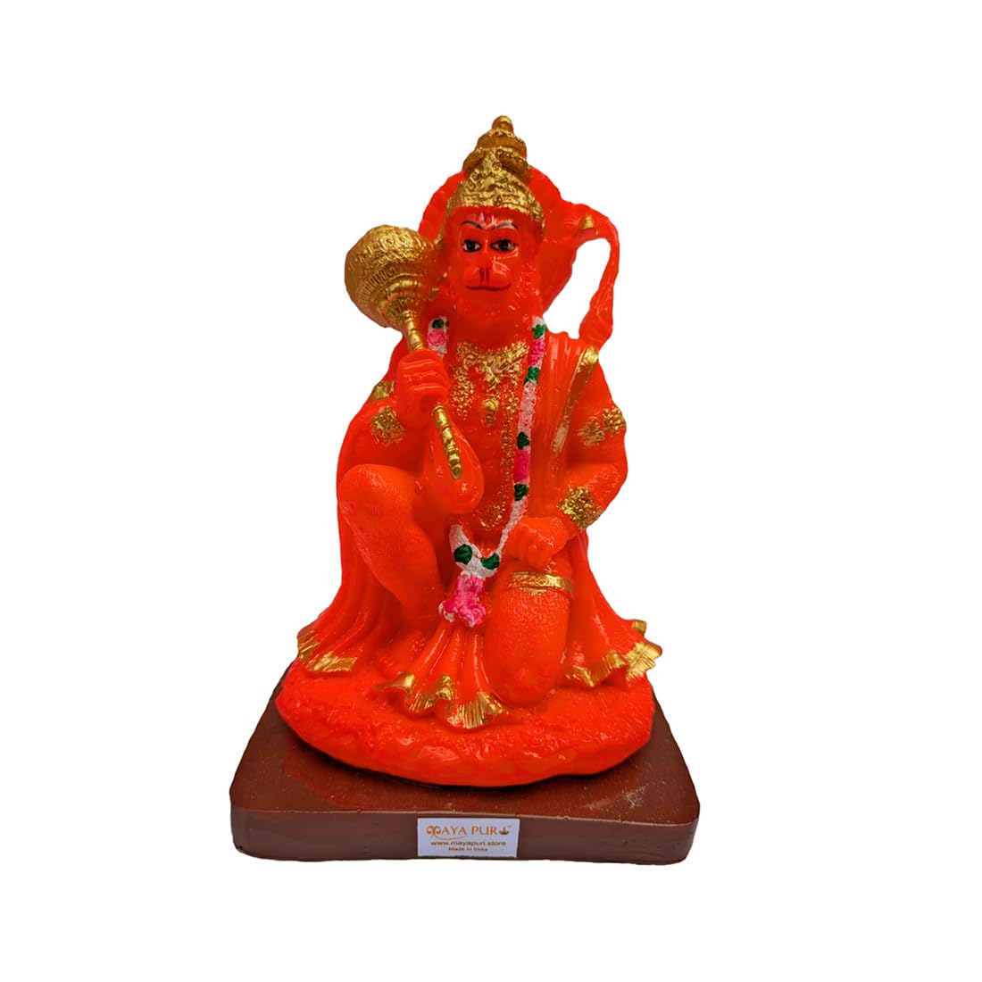 MAYAPURI Stone Dust Pawan Putra Hanuman Ji Statue - Marble Dust Bajrangbali Murti for Home Decor/Office, 6 Inches Height, Orange