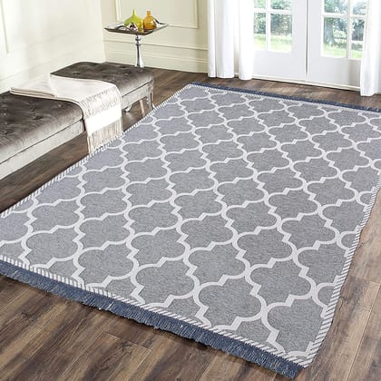 RADECOR Geometric Design Sleek and Spacious Rectangular Chenille Carpet with Binding | Area Rug | Durries for Living Room, Bedroom |5X7 Feet (210 Cmx152 Cm)