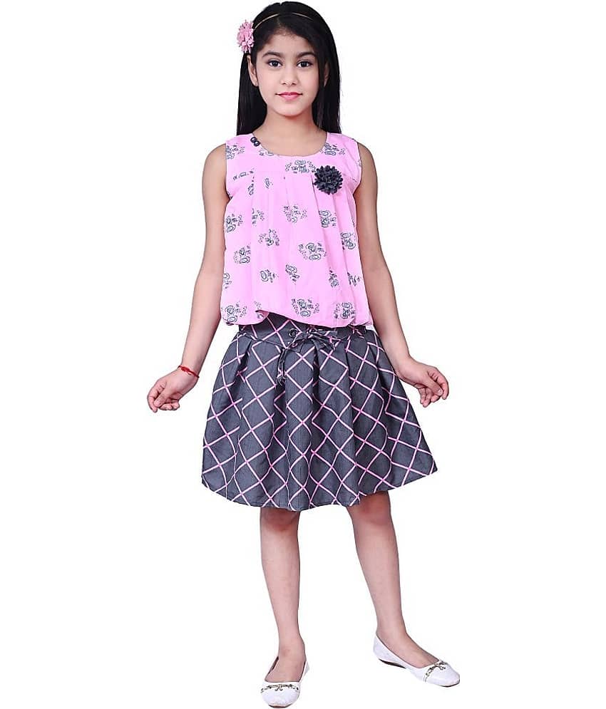 Arshia Fashions Girls Polyester Top With Skirt ( Pink )
