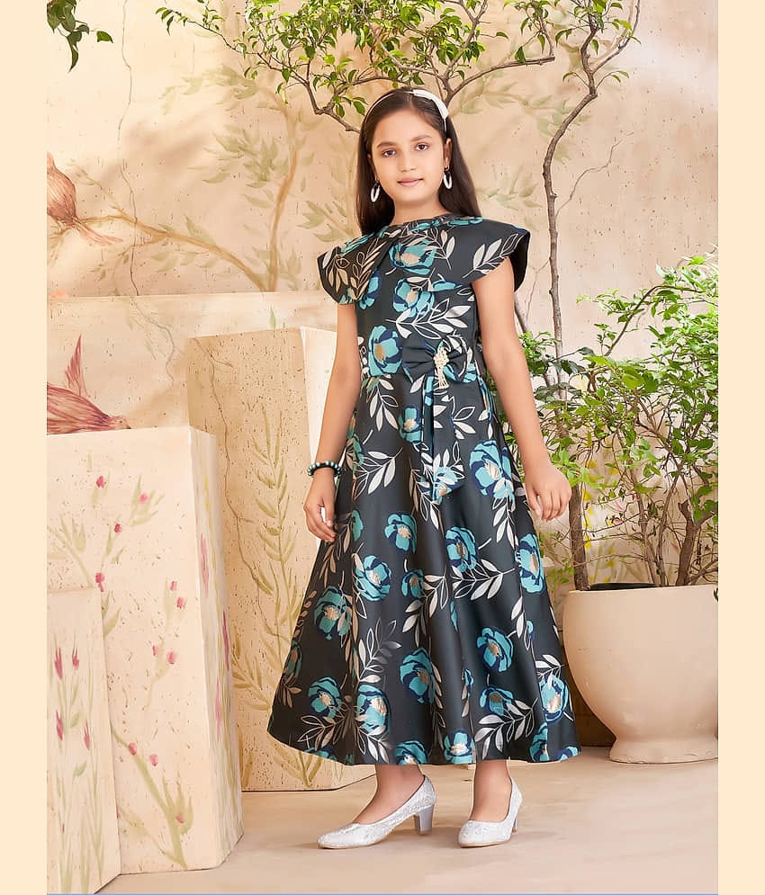 Aarika Silk Fit And Flare Dress For Girls ( Pack of 1 , Teal )