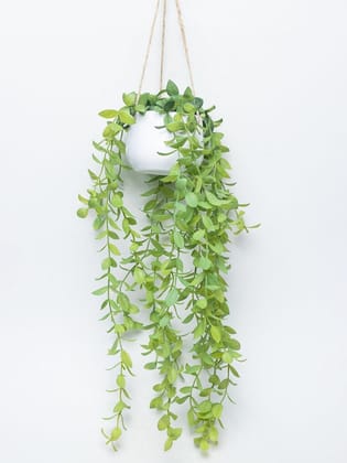 Artificial Greenery Hanging Plant With White Pot - For Wall Décor