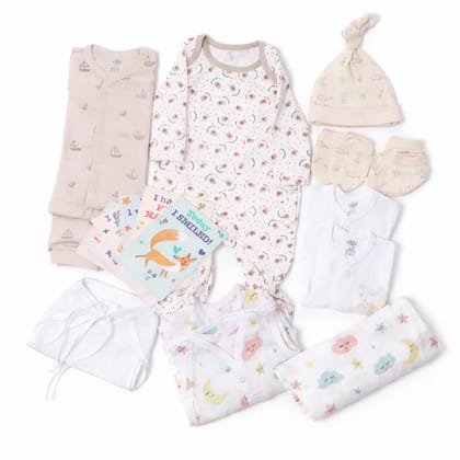 The Baby First Box Newborn Complete Clothing Set with Organic Muslin clothes - First Outfits with Gift Box | Baby Gifts | Newborn Clothes Set | Baby Shower Gifts | 0-3 Months | Pack of 12 The Baby First Box Newborn Complete Clothing Set with Organic Muslin clothes - First Outfits with Gift Box | Baby Gifts | Newborn Clothes Set | Baby Shower Gifts | 0-3 Months | Pack of 12