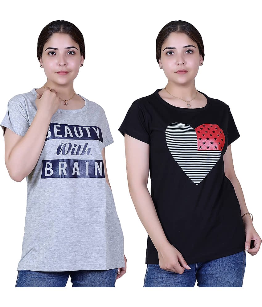 Varenyam Women Cotton Regular Fit Round Neck T-Shirt ( Grey )