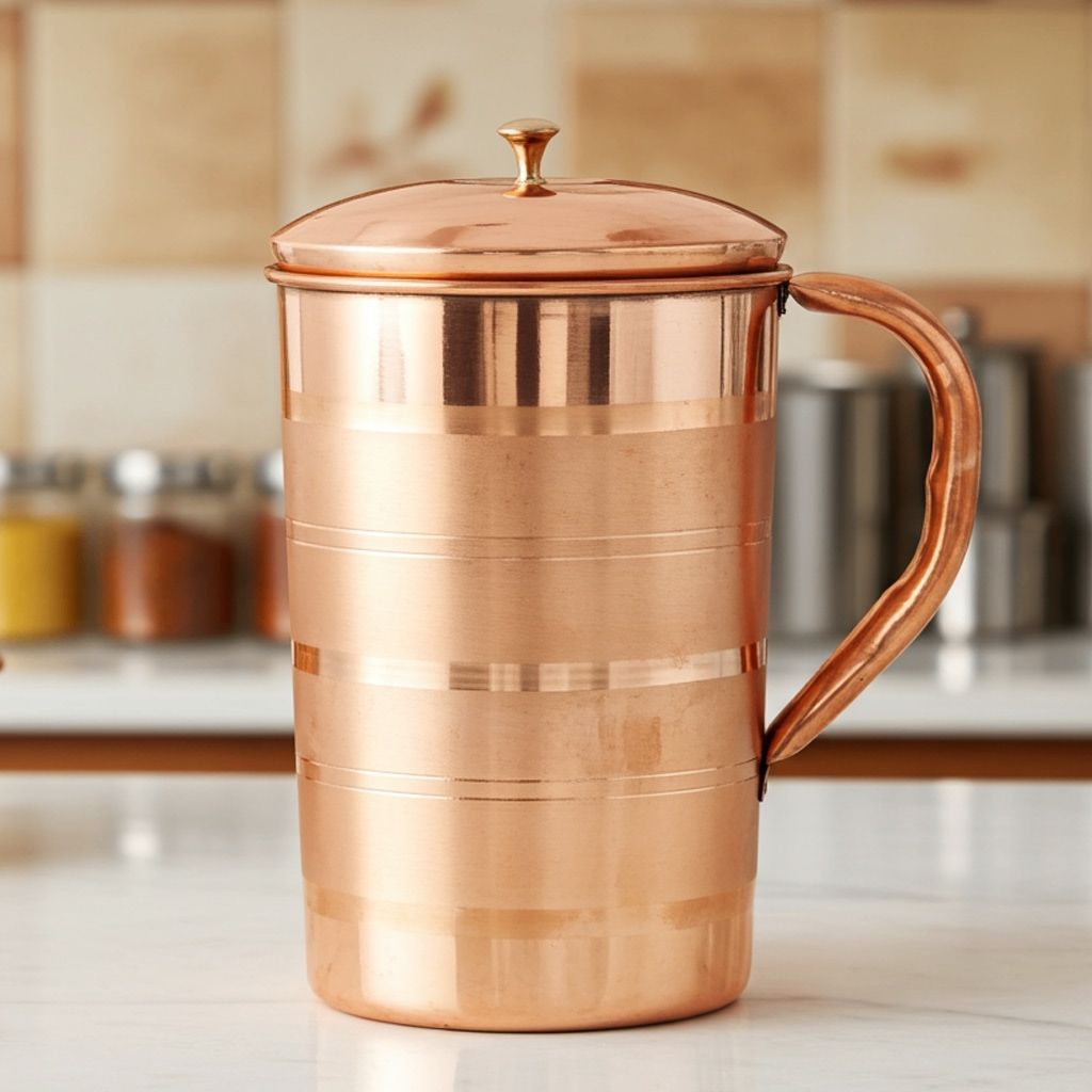 Pure Copper Water Jug – 1.8 Liter | Large Ayurvedic Pitcher, Height : 9 Inch (ZMAS190 D)