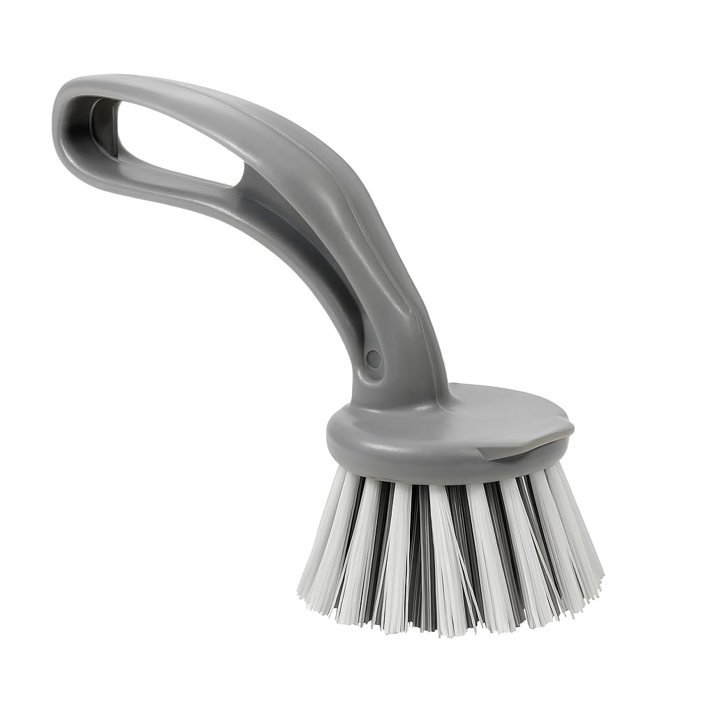 Grey � Kitchen Sink Scrub Brush � Round Bristle Head with Ergonomic Handle � Tough Cleaning Multipurpose Scrubber for Dishes, Pans, Basins & Surfaces � Scrub Brushes