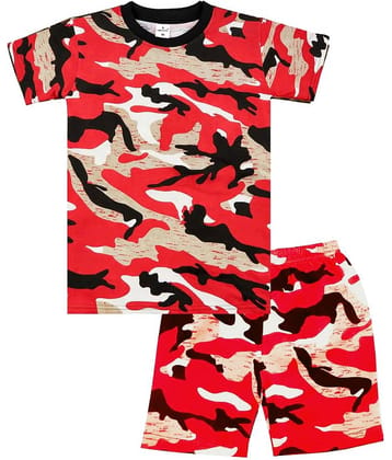 COOLTEES4U Pack of 2 Unisex Cotton T-Shirt & Shorts Set ( Red )