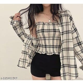 Stylish Checked Cotton Long Sleeves Women shirt