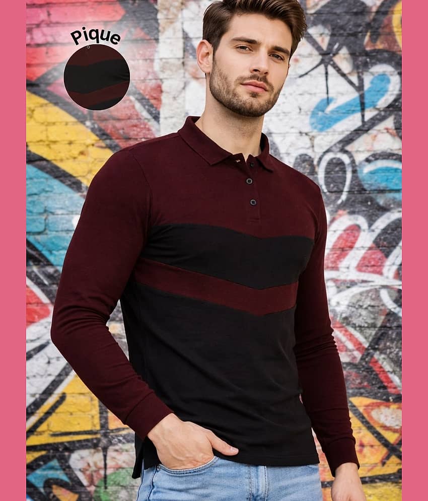 Rigo Men Polyester Regular Fit Colorblock Polo T Shirt ( Maroon )